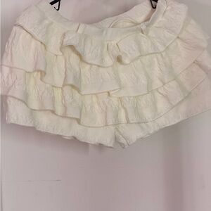 SHEIN Cream Tiered Ruffle Shorts